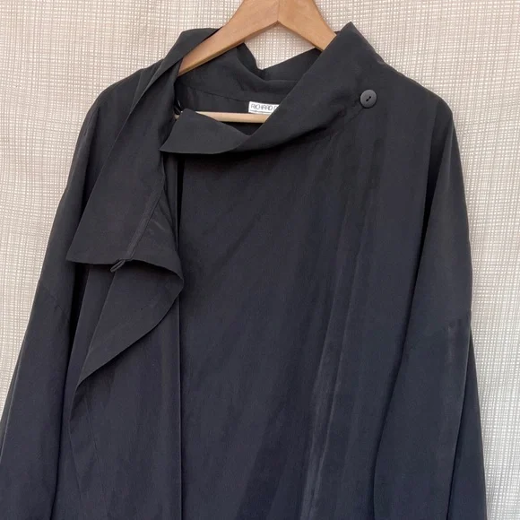Vintage 90s Maxi Duster Coat Cinched Waist Leather Belt Dark Romance